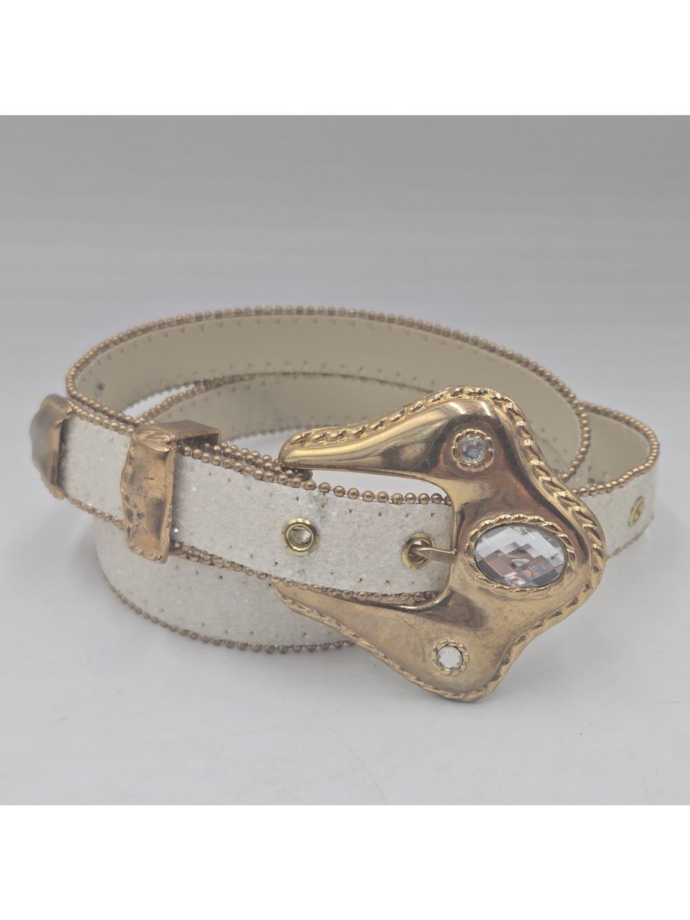 80s Elite Vintage Glitter Rhinestones Bling Sparkling Western White Belt Sz L